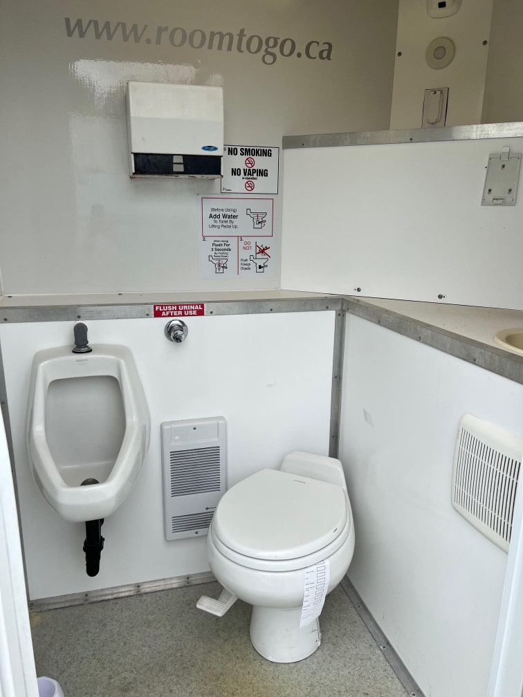 Construction Grade with men's urinal and toilet, paper towels